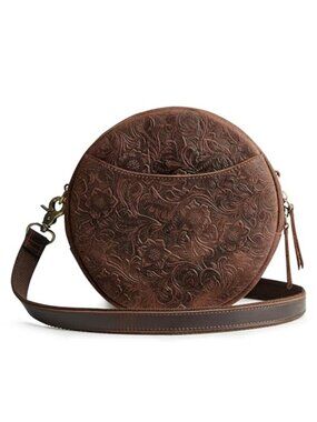 Womens Top Grain Leather Crossbody Bag Round Shoulder Purse Adjustable Strap